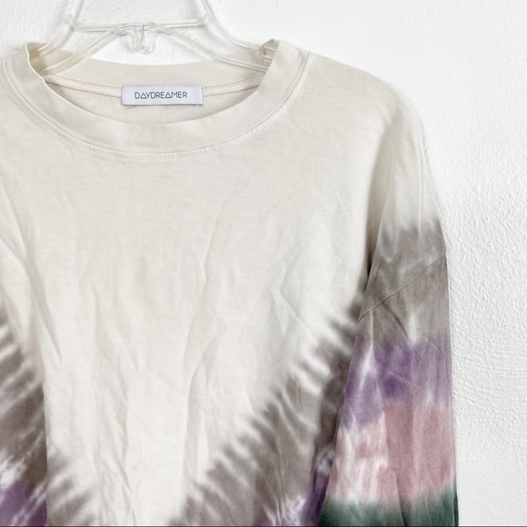 Daydreamer Dusty Rose Tie Dye Long Sleeve Crewneck Crop Top - Picture 3 of 10
